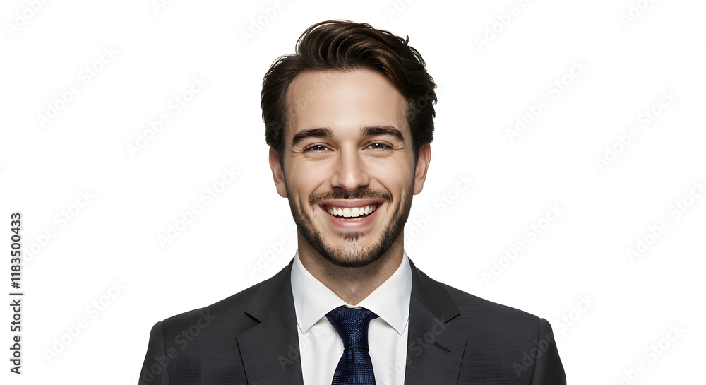 A studio portrait showcasing a clever young man with a cheerful and assured demeanor. The composition highlights a business-related theme A studio portrait showcasing a clever young man with a cheerful and assured demeanor. The composition highlights a business-related theme