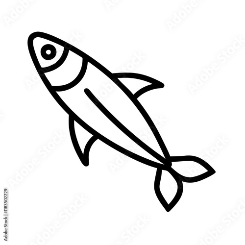 anchovy icon, fish line art, fish vector - simple black line art icon of anchovy perfect for logos, and fish-themed designs.