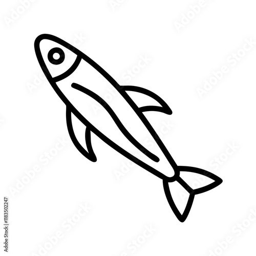anchovy icon, fish line art, fish vector - simple black line art icon of anchovy perfect for logos, and fish-themed designs.
