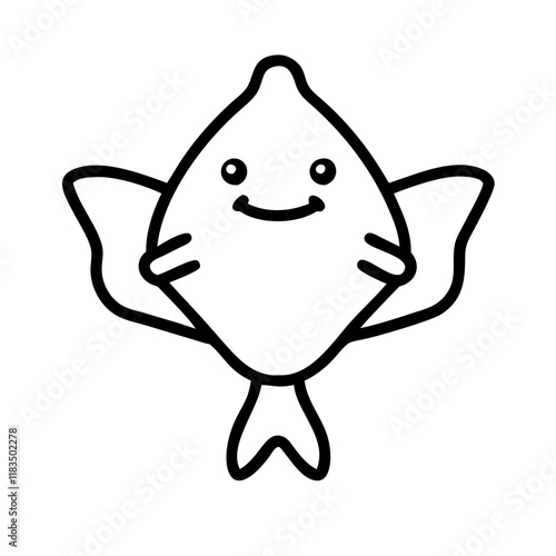 angel shark icon, fish line art, fish vector - simple black line art icon of angel shark perfect for logos, and fish-themed designs.