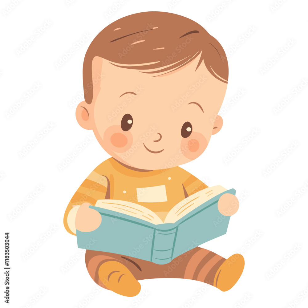 Baby reading book illustration children's education vector Baby reading book illustration children's education vector