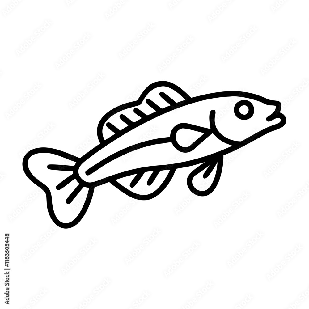goby fish icon, fish line art, fish vector - simple black line art icon of goby fish perfect for logos, and fish-themed designs. goby fish icon, fish line art, fish vector - simple black line art icon of goby fish perfect for logos, and fish-themed designs.