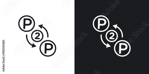 Peer to peer icons set in black and white strokes