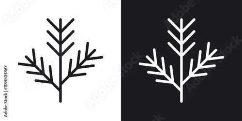 Pine branch icons set in black and white strokes