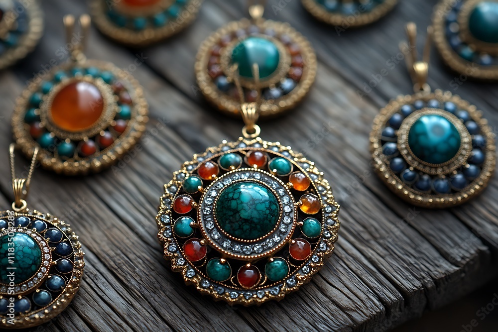 Intricately crafted bohemian necklaces with turquoise and amber gemstones. Intricately crafted bohemian necklaces with turquoise and amber gemstones.