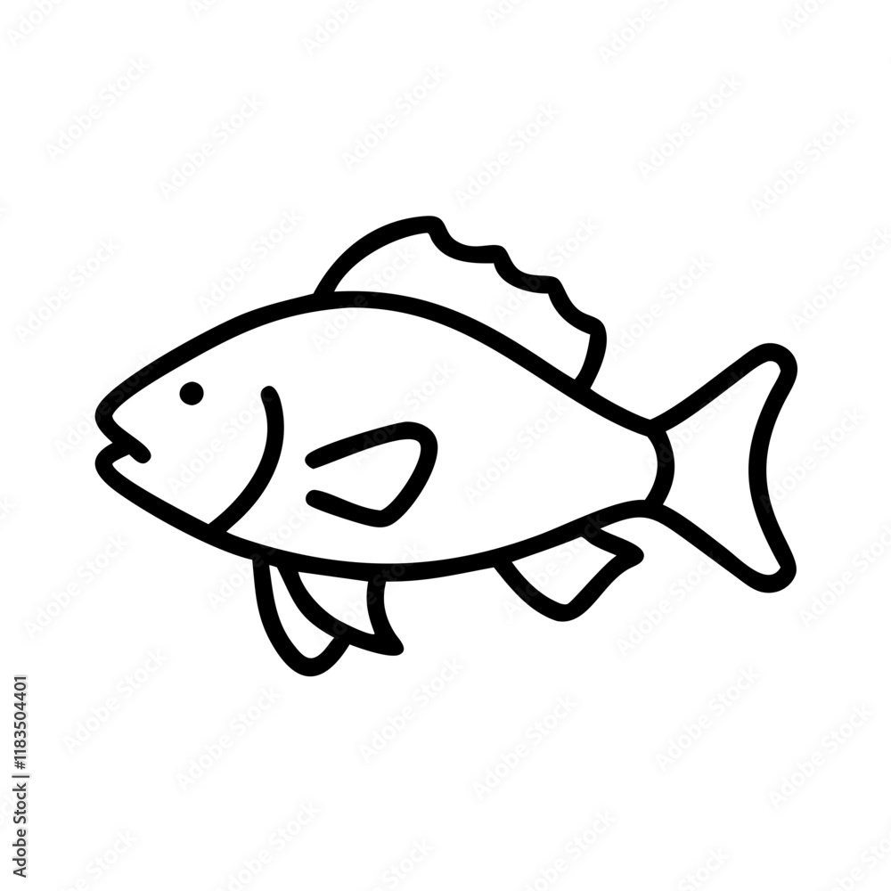 nile perch icon, fish line art, fish vector - simple black line art icon of nile perch perfect for logos, and fish-themed designs. nile perch icon, fish line art, fish vector - simple black line art icon of nile perch perfect for logos, and fish-themed designs.
