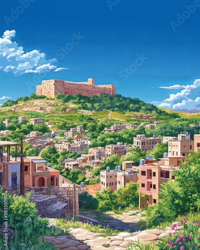 Idlib Syria Travel Poster Flat Illustration Print Decor Gift Canvas Wall Art Gift photo