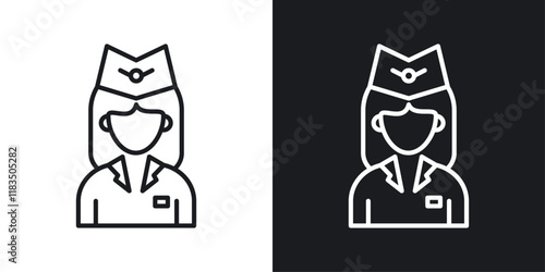 Stewardess icons set in black and white strokes