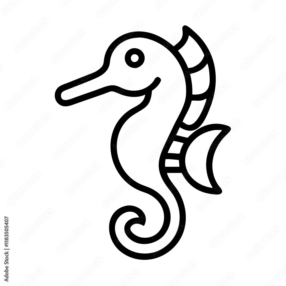 Fototapeta premium seahorse icon, fish line art, fish vector - simple black line art icon of seahorse perfect for logos, and fish-themed designs.