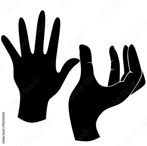 set of hand silhouettes isolated on white, Human hand gestures, collection of black hands, flat, silhouette hands pose collection, Vector illustration.