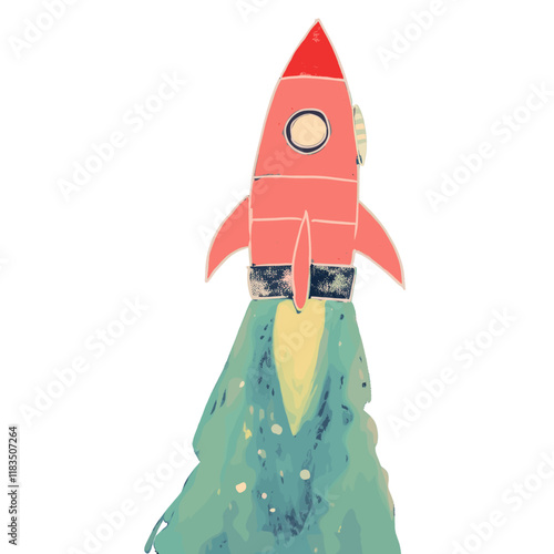 Cute rocket in the space illustration outdoors cartoon nature vector