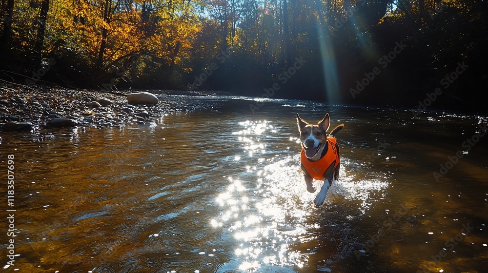 Fototapeta premium Happy Dog in Autumn River