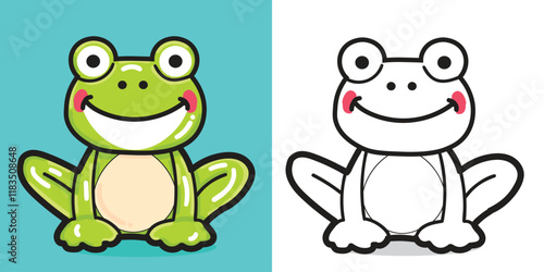 A cartoon frog doll illustration for coloring book element or design element