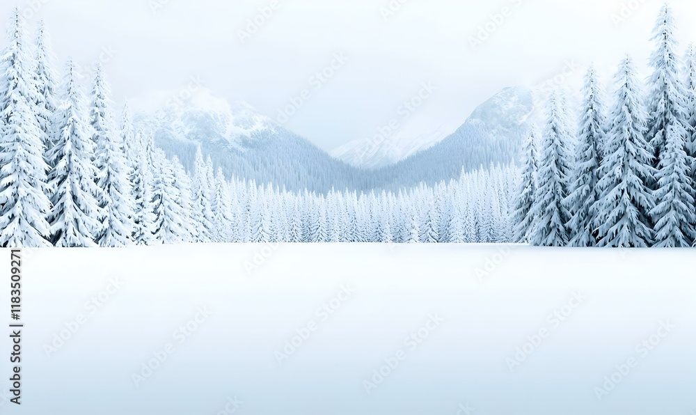 Obraz premium Tranquil Winter Scene, a peaceful snowy landscape adorned with soft neutral tones, evoking calmness and serenity in nature's embrace.