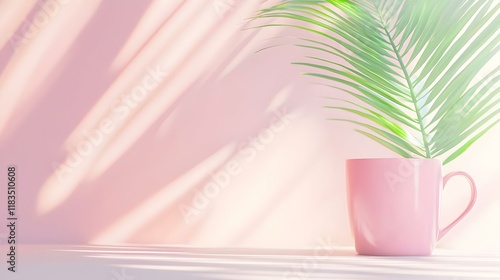 Contemporary office space adorned with lush greenery, vibrant pink accents, and a sleek, minimalist design for a refreshing work environment photo