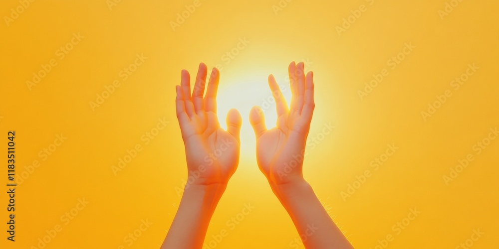 Hands Reaching Towards the Sun in a Vibrant Orange Sky Hands Reaching Towards the Sun in a Vibrant Orange Sky