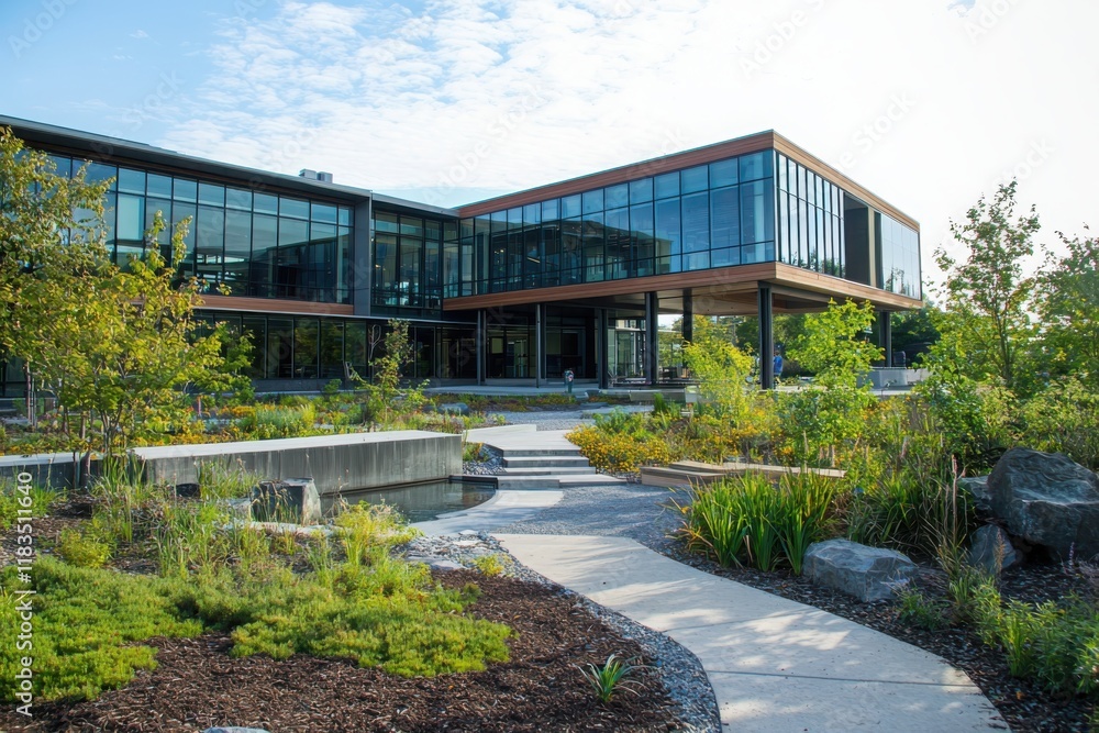 Innovative public health initiatives at a modern architectural complex urban setting building photography green environment wide-angled view community wellness focus Innovative public health initiatives at a modern architectural complex urban setting building photography green environment wide-angled view community wellness focus