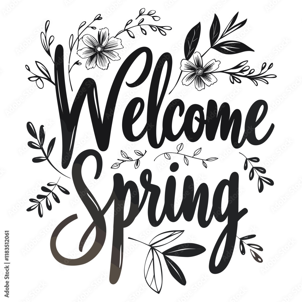 Obraz premium Illustration welcome spring black vector