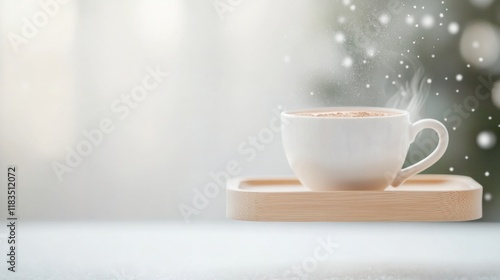 Wallpaper Mural Cozy Winter Vibes Steaming Hot Chocolate on Floating Wooden Tray in Pastel Tones Torontodigital.ca