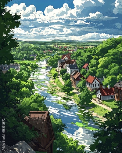 Saku Estonia Travel Poster Flat Illustration Print Decor Gift Canvas Wall Art Gift photo