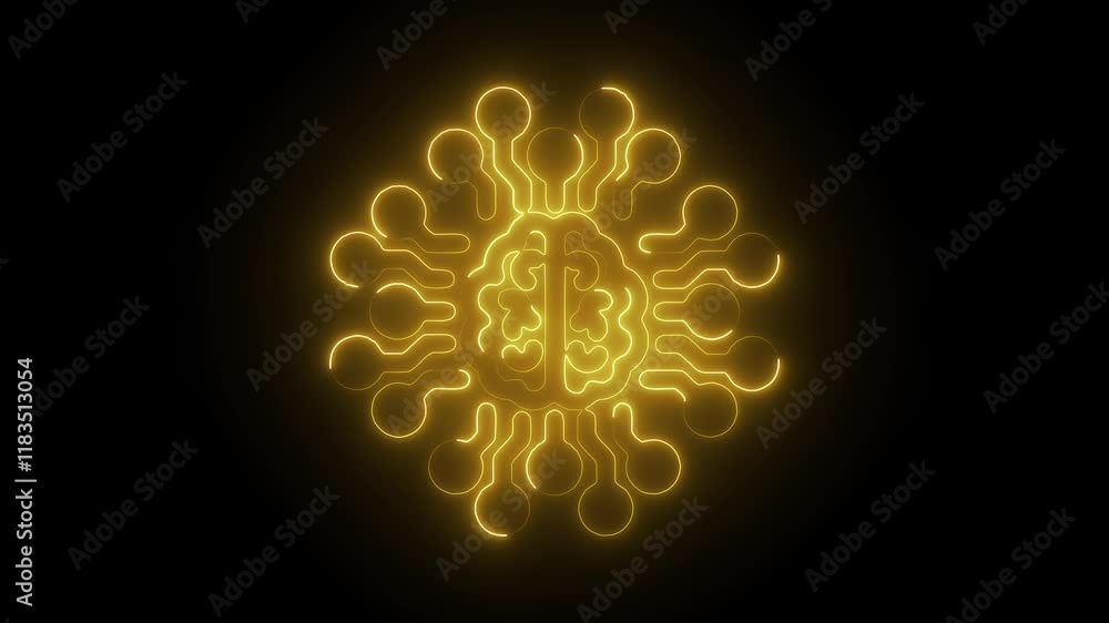 Glowing Neon Artificial Intelligence Icon, Brain and Technology Symbol, HD Video Motion Graphic Animation on Black Background Glowing Neon Artificial Intelligence Icon, Brain and Technology Symbol, HD Video Motion Graphic Animation on Black Background