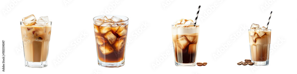 Ice coffee isolated on a white background. Collection Png. Ice coffee isolated on a white background. Collection Png.