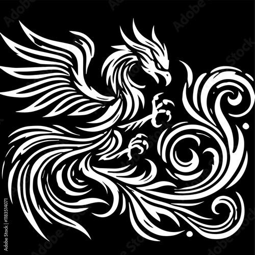 Vector of Tribal Phoenix Tattoo