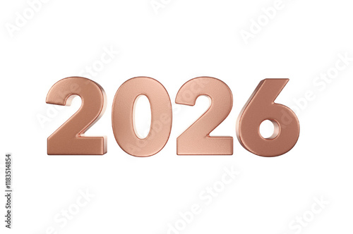 3D Illustration, Gold font 2026 background new year , Surface or metallic  rose gold