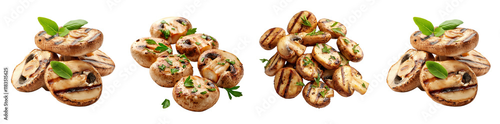 Grilled mushrooms isolated on a white background. Collection Png. Grilled mushrooms isolated on a white background. Collection Png.
