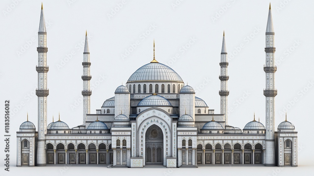 Fototapeta premium Magnificent Mosque 3D Render: Architectural Marvel