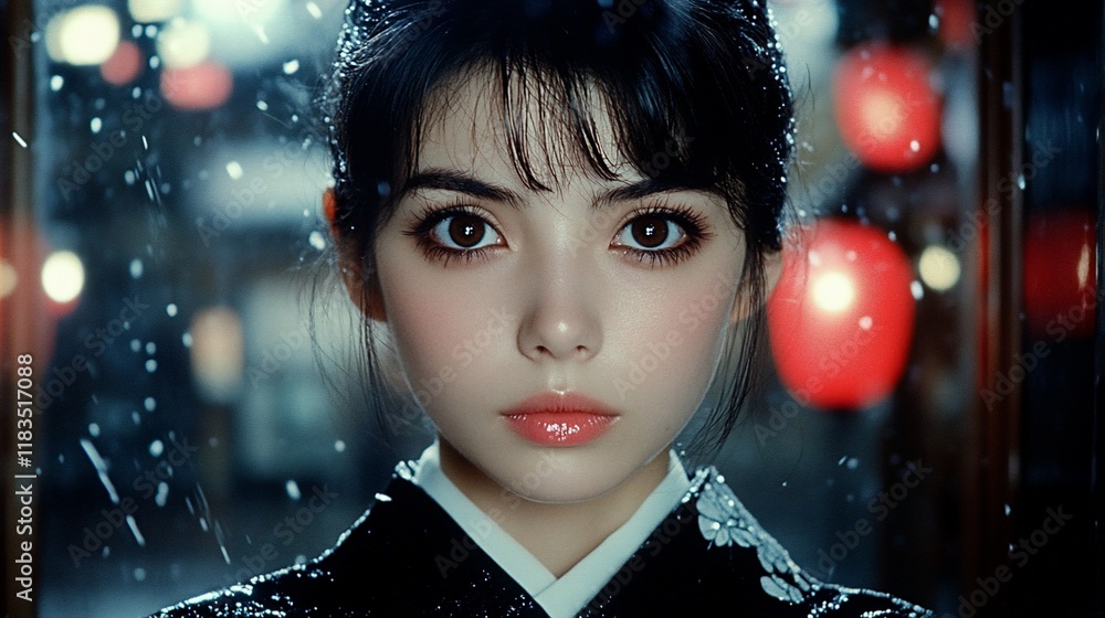 Mysterious Woman in Rain: A Portrait in Dark Elegance Mysterious Woman in Rain: A Portrait in Dark Elegance