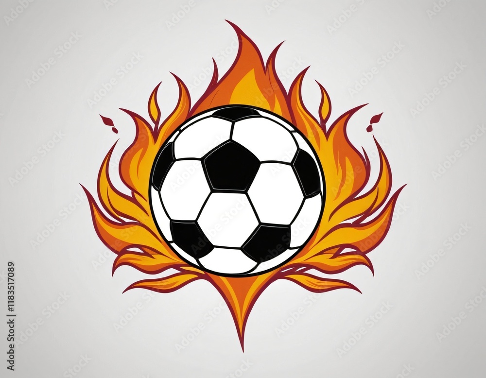 Fototapeta premium Soccer Ball on Fire Illustration: Flaming Football, Sports Logo Design, Fiery Soccer Art, Athletic Branding, Burning Soccer Icon for Posters, T-Shirts, Ads, and Game Promotions. Ai generated image.