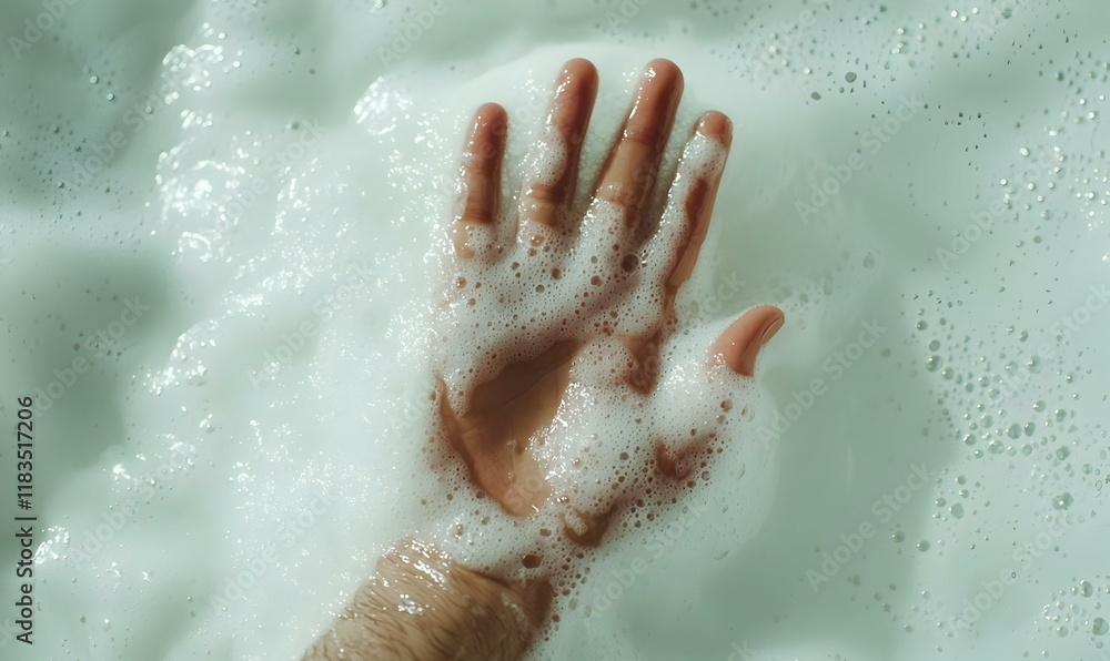 Intense Gaze of a Hand in Vibrant Water, a close-up revealing intricate details and textures as fingers interact with the shimmering surface. Intense Gaze of a Hand in Vibrant Water, a close-up revealing intricate details and textures as fingers interact with the shimmering surface.