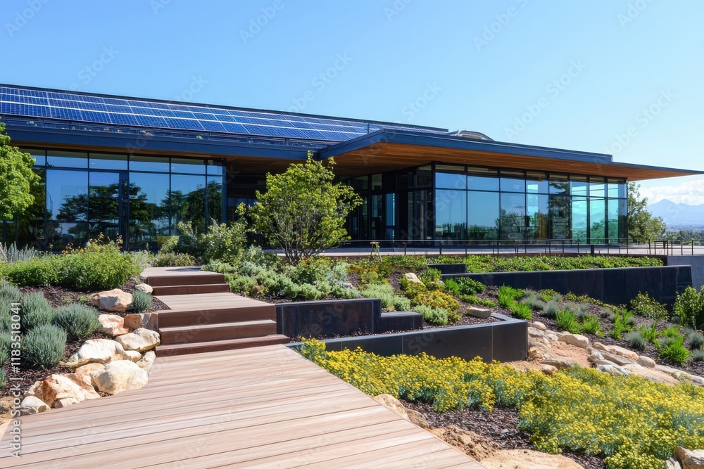 Innovative renewable energy program highlighting user feedback at a modern sustainable facility in a scenic landscape environment Innovative renewable energy program highlighting user feedback at a modern sustainable facility in a scenic landscape environment