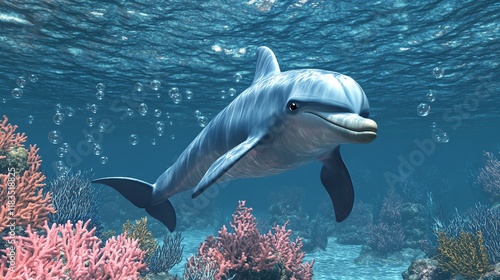 Majestic Dolphin in Vibrant Coral Reef photo