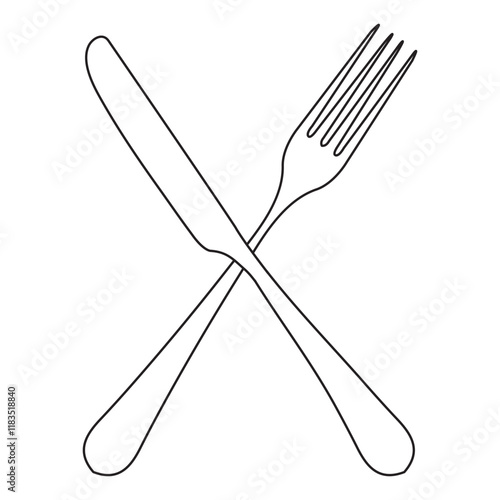 Fork and knife crosswise vector icons on a white background