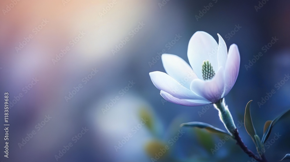 Fototapeta premium Blooming magnolia flower, garden sunset backdrop, nature serenity, spring poster