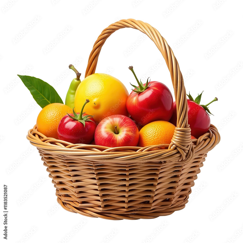 Wicker basket of fruits on transparent background Wicker basket of fruits on transparent background