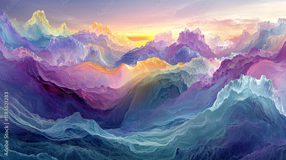 Fototapeta premium Waves of vibrant, colorful gradients flow like liquid in this abstract background. Pastel tones and organic shapes create a dreamy, ethereal effect perfect for creative designs.