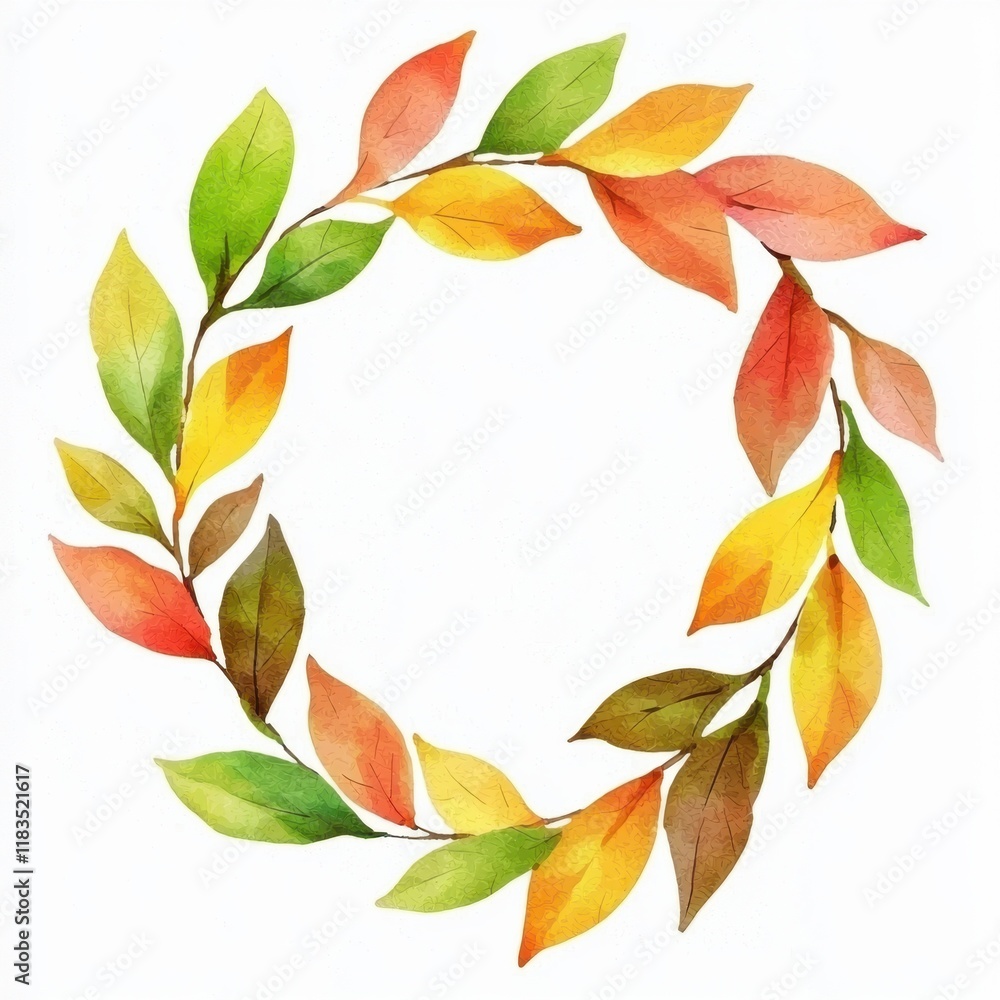 Fototapeta premium Watercolor leaves wreath design nature illustration vibrant colors artistic perspective, isolated on white background
