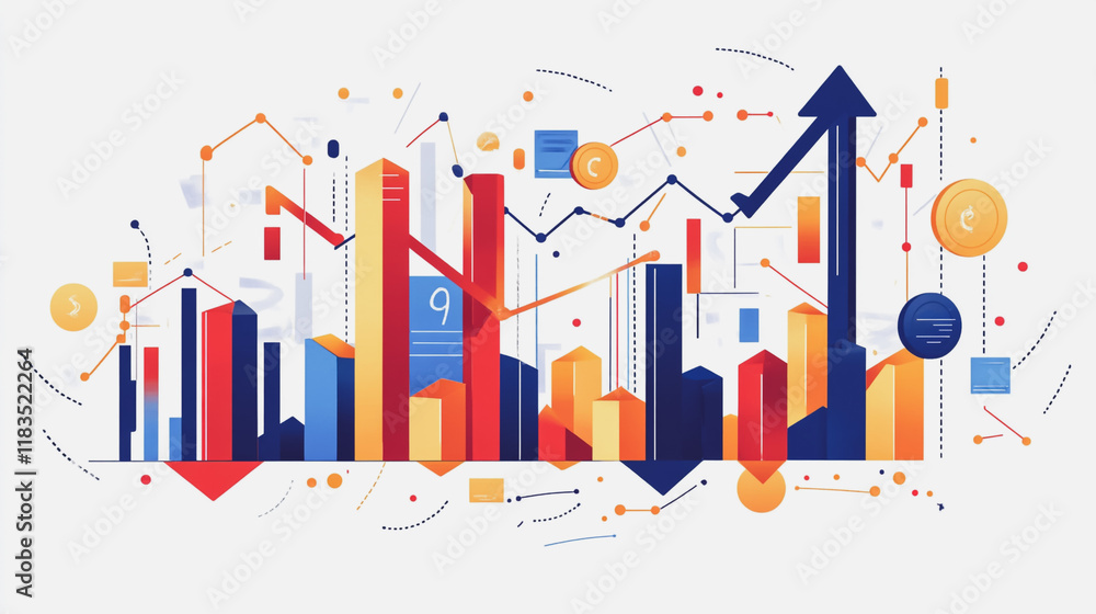 Abstract white background with Colorful charts and graphs with statistics to innovative analyze business potential and forecast future development of companies growth Abstract white background with Colorful charts and graphs with statistics to innovative analyze business potential and forecast future development of companies growth