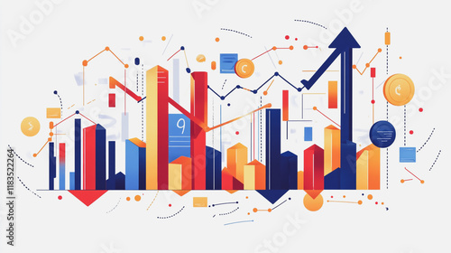 Abstract white background with Colorful charts and graphs with statistics to innovative analyze business potential and forecast future development of companies growth