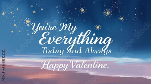 Romantic Valentine's Day Card with Starry Beach and Floating Lanterns photo