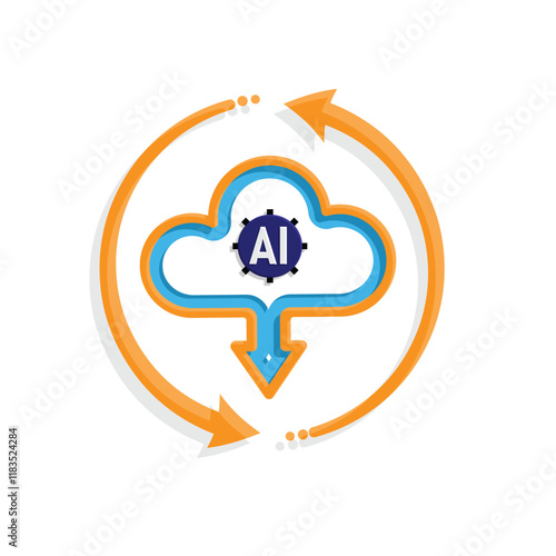 ai icon. Cloud Computing with arrow circle, icons include network, Download and Upload. for computers, technology. colored flat design style. vector design template