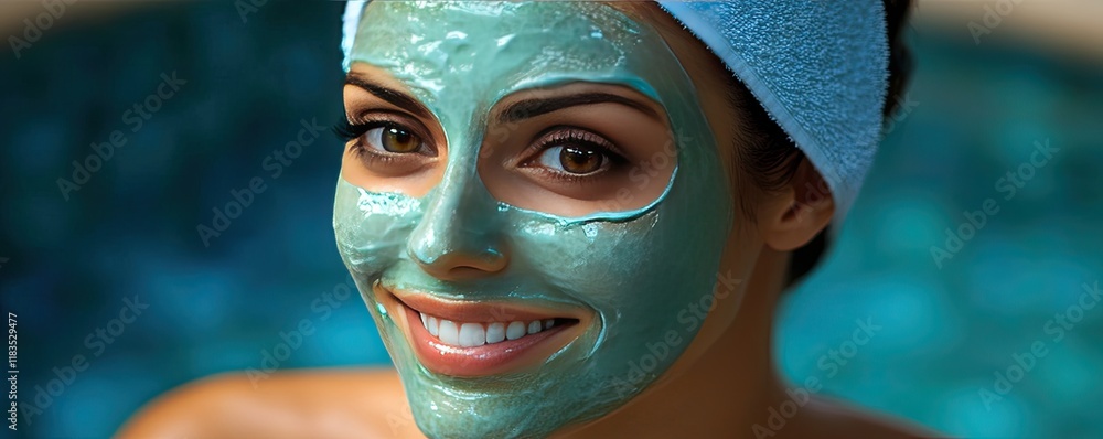 Woman enjoying a refreshing facial mask at a spa Woman enjoying a refreshing facial mask at a spa