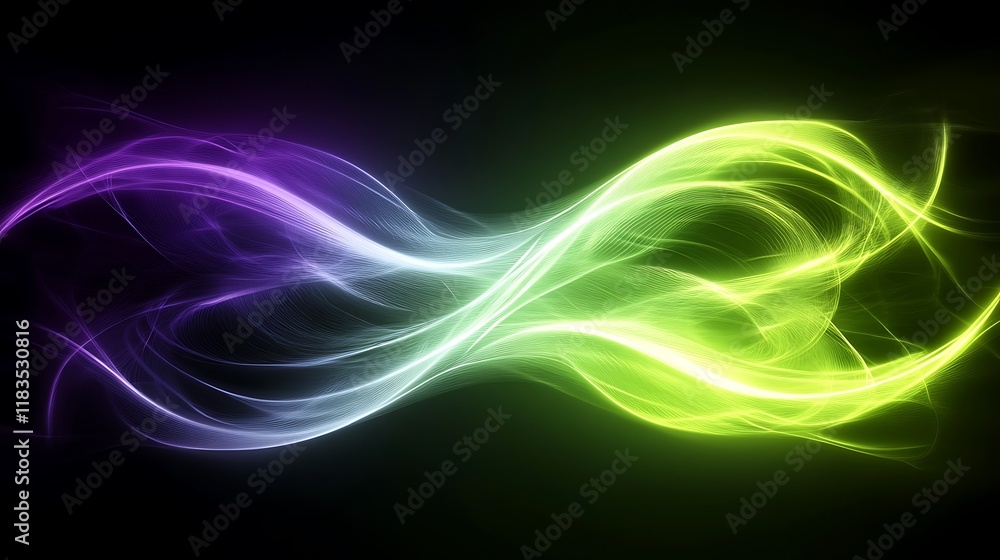 Abstract Green and Purple Light Waves Flowing Abstract Green and Purple Light Waves Flowing