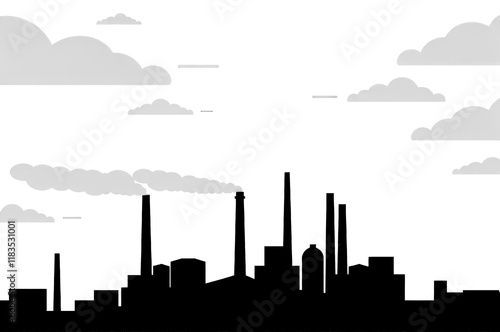 black-white icon of an industrial zone with chimneys and grey skies