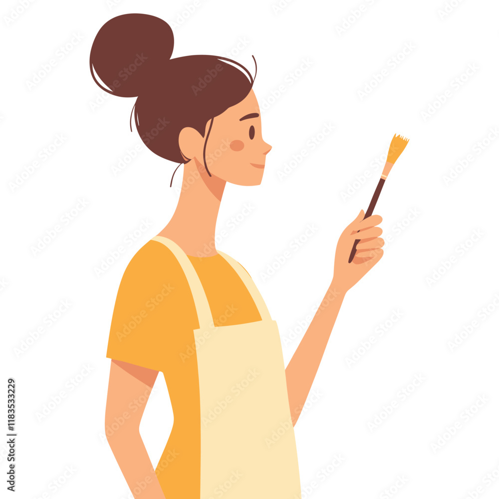 Women holding a paintbrush woman illustration female vector Women holding a paintbrush woman illustration female vector