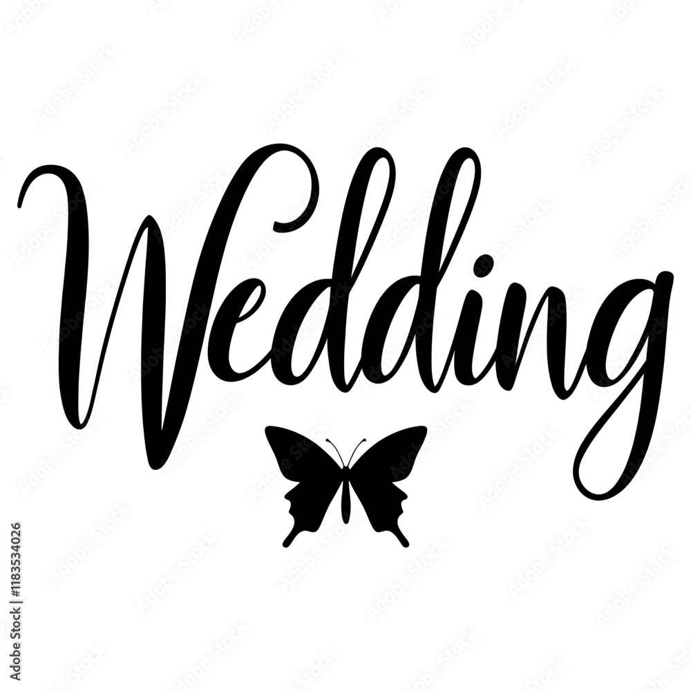 Butterfly wedding calligraphy handwriting vector Butterfly wedding calligraphy handwriting vector