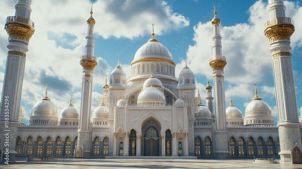 Fototapeta premium The Majestic Hazrat Sultan Mosque: A Symbol of Faith and Architectural Grandeur in Astana, Kazakhstan